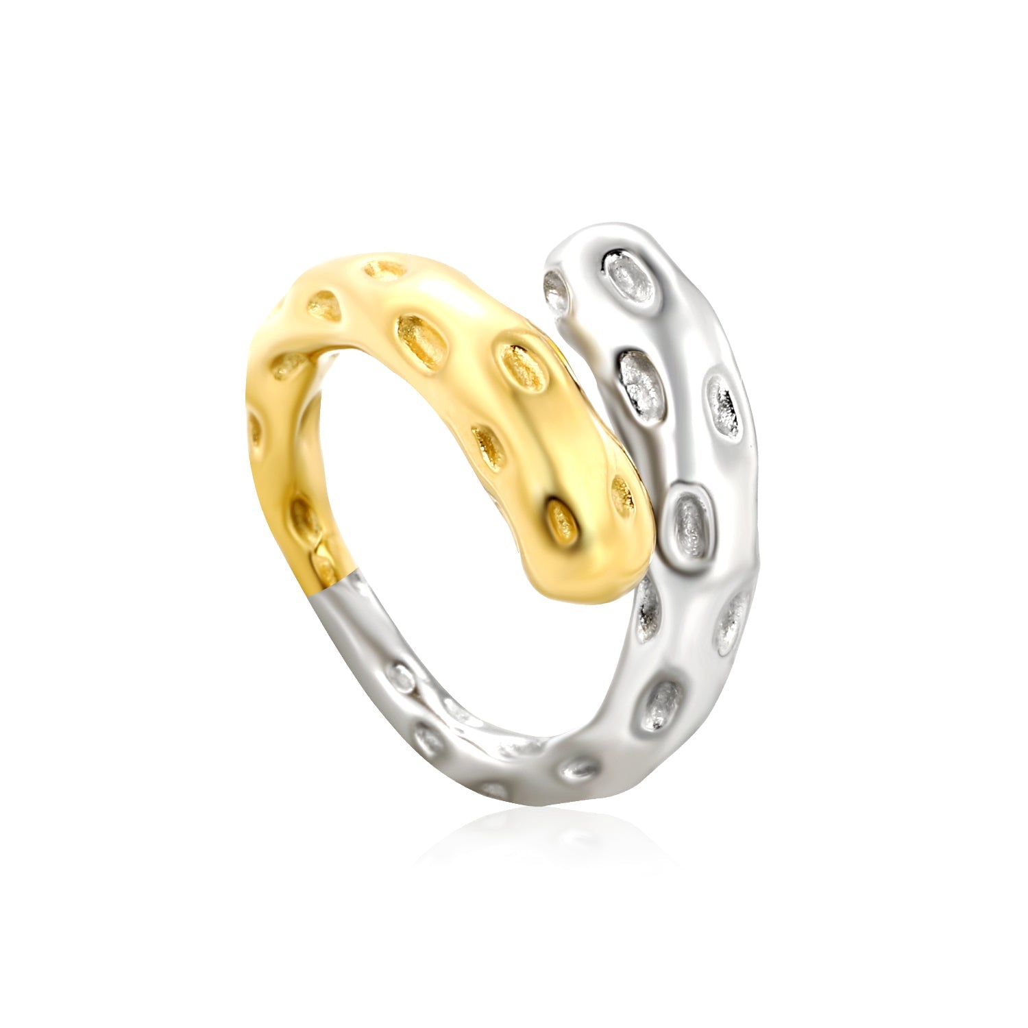 12mm Two - Tone Open Ring with Irregular Drip Texture asonjewelry